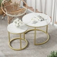 thumbnail image 2 of Smuxee Modern Minimalist Glass Coffee Table Set, Wooden End Table with Marble Pattern for Living Room, 2 of 9