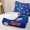 thumbnail image 4 of Feelyou Summer Beach Shark Quilt King for Boys Girls, Kawaii Holiday Coral Ocean King Coverlet Set, Navy Blue, 3 Pieces, 4 of 7