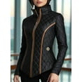 thumbnail image 3 of Women'S Quilted Jacket, Stylish Waist Cinched Quilted Padded Jacket, Zip Warm Winter Coat Outwear Black L, 3 of 5