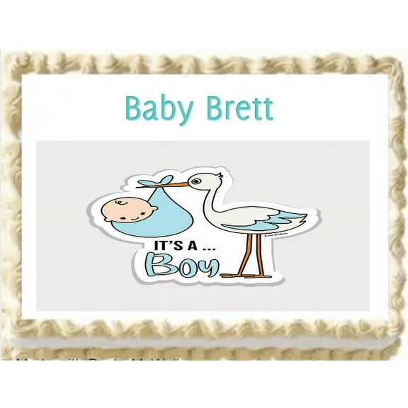 Baby Boy Stork Personalized Edible Cake Image Party Topper Decoration- 1/4 Sheet p4