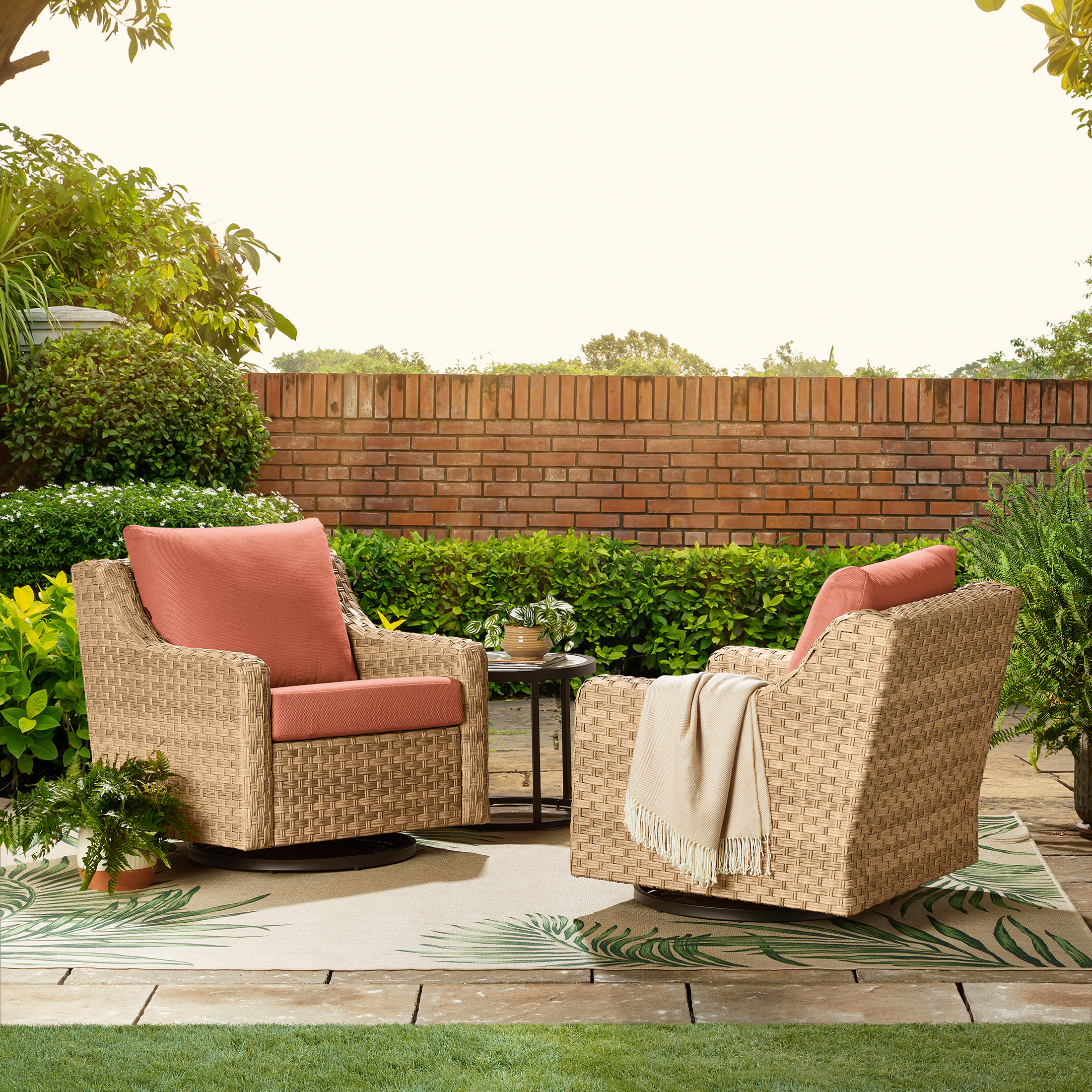 Better Homes & Gardens River Oaks Outdoor Swivel Gliders with Patio Covers, Set of 2, Red