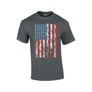 American Flag Mens Short Sleeve T-shirt United States USA Tattered Flag United States Patriotic Americana Proud Heritage-Charcoal-La