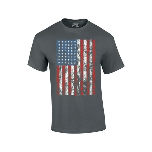 American Flag Mens Short Sleeve T-shirt United States USA Tattered Flag United States Patriotic Americana Proud Heritage-Charcoal-Xx
