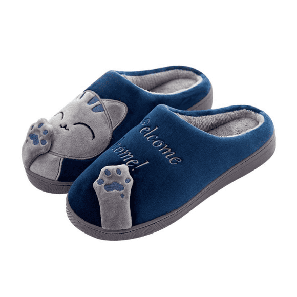 Winter Cotton Slippers Plush Warmth Soft Slippers Cozy Home Non-slip Slippers with Cartoon for Men Women (Size: 43-44)