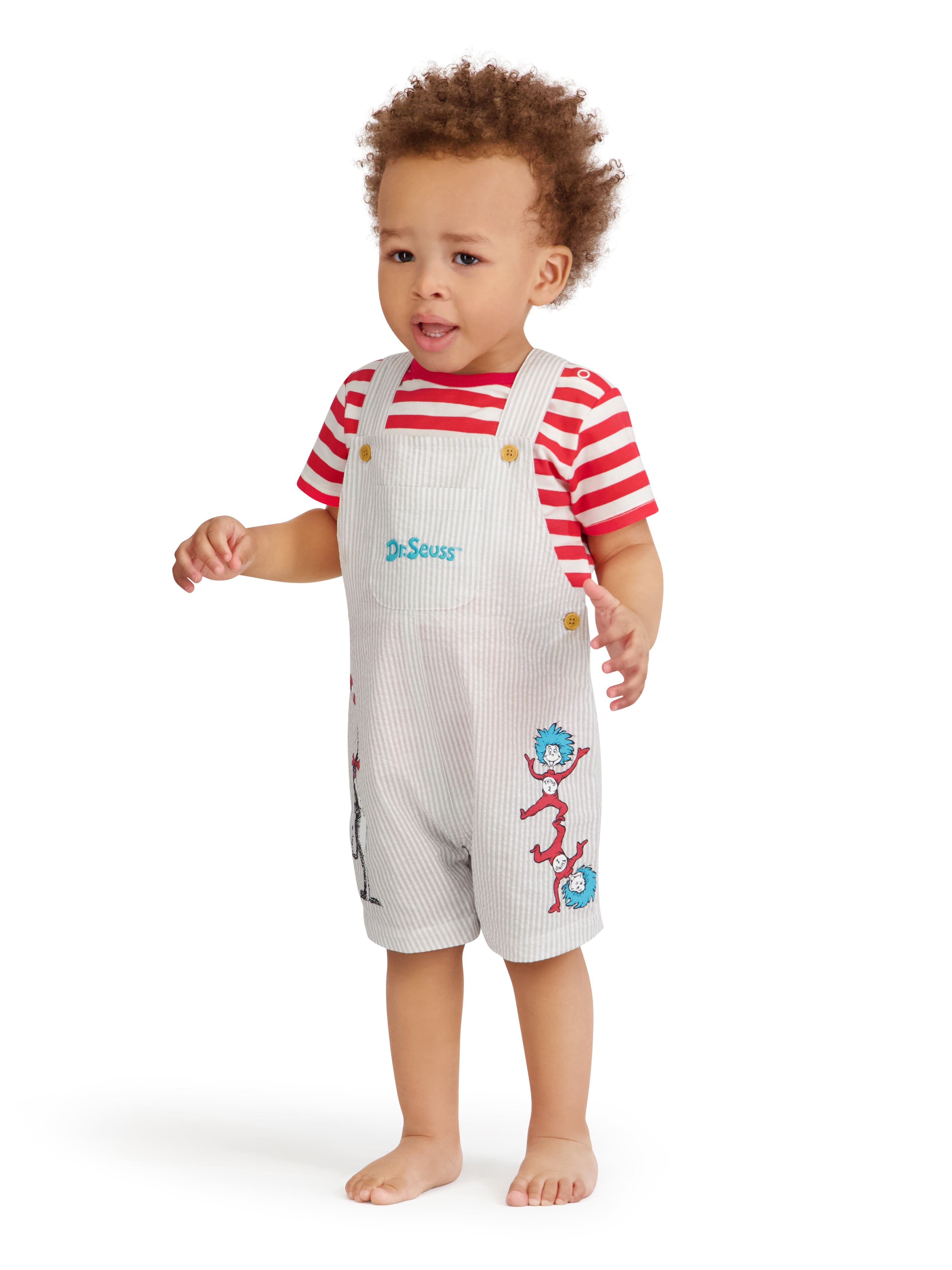Cat In The Hat Baby Boy 2 Piece Shortall Set, Sizes 0-24 Months
