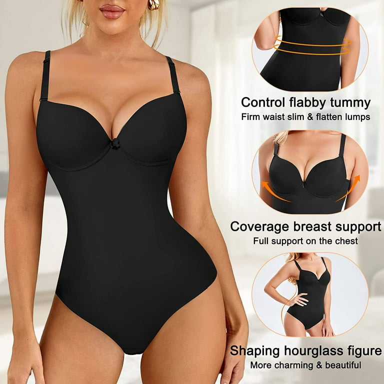 Nebility Smooth Shapewear Bodysuit Waist Trainer for Women Tummy Control  Seamless Body Shaper with Built In Bra Jumpsuit Tops(Black,L) 