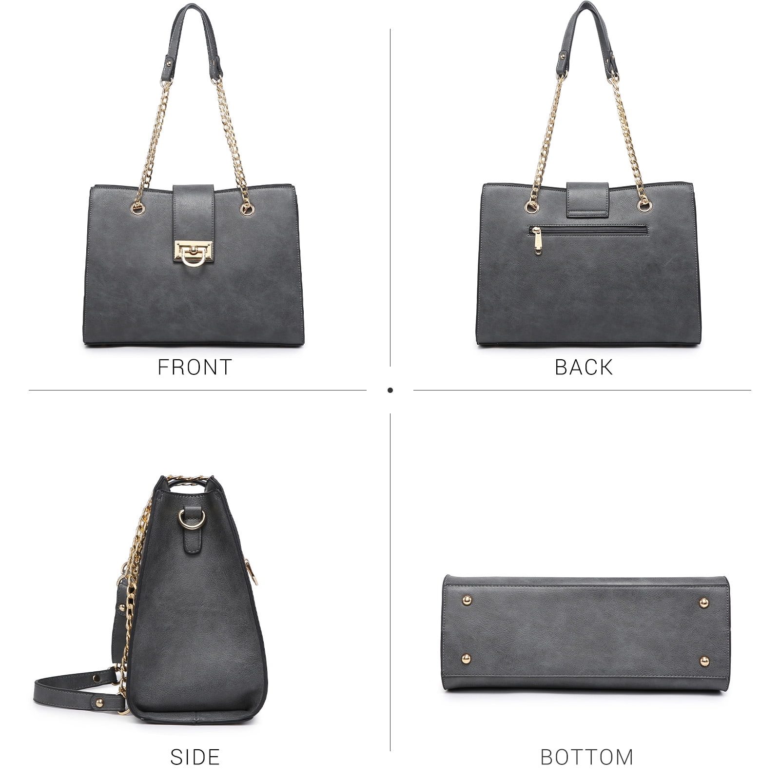 Dasein Hobo Handbag Vegan Leather Tote Chain Shoulder Purse for Women Satchel Bag With Matching Clutch