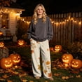 thumbnail image 2 of Hearthz Thanksgiving Fleece Pajama Fall Maple Leaf Print Wide Leg Women's Pajama Bottoms Elastic Drawstring High Waist Sleeping Pants Women Flannel Pj Pants, 2 of 6
