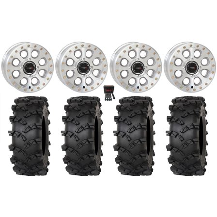 System 3 SB-7 15" Wheels Machined (5 2) 32" Outlaw M/T Tires Kawasaki Teryx Mule