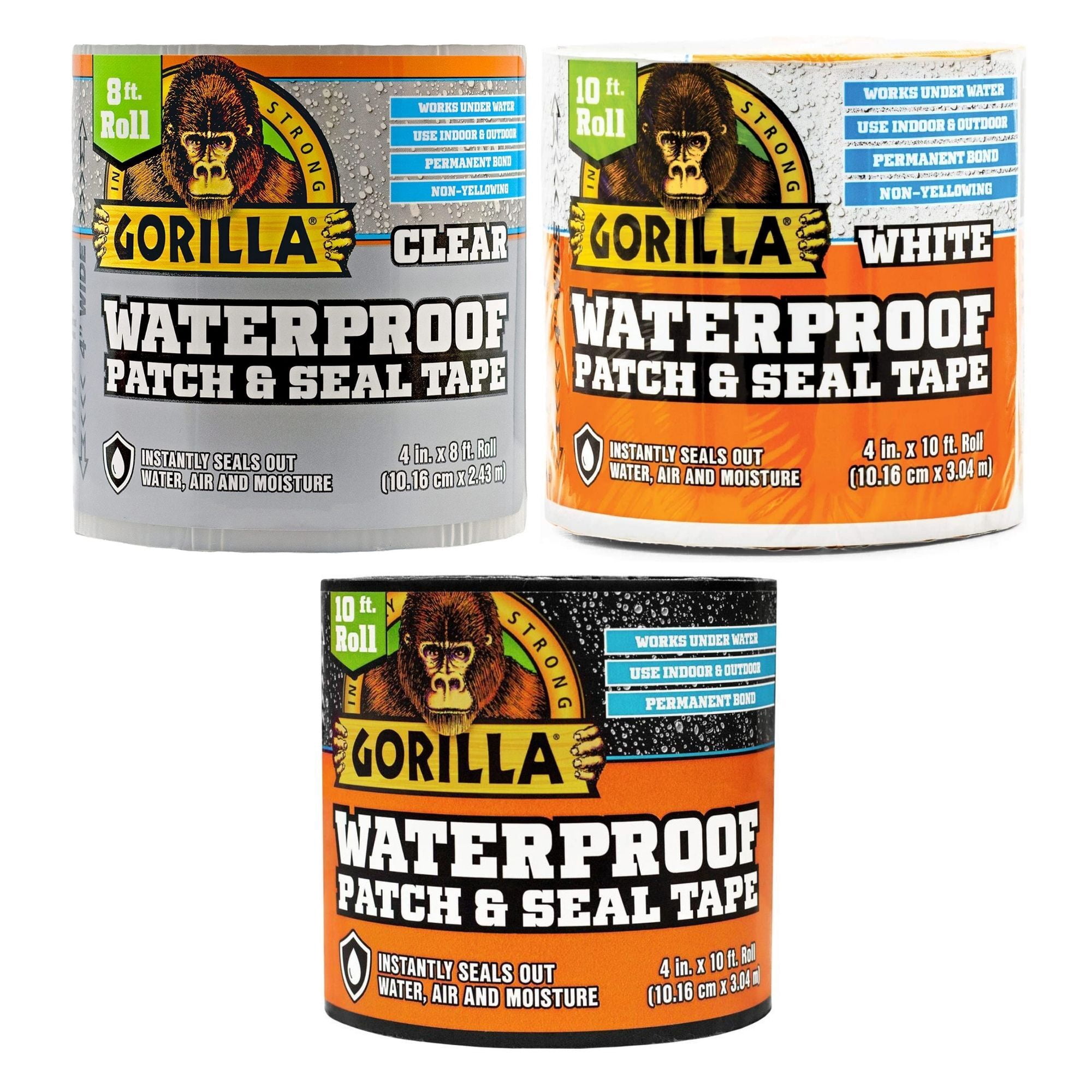 Gorilla Waterproof Patch & Seal Tape: 4 in. x 10 ft. (Black) [4-pack]