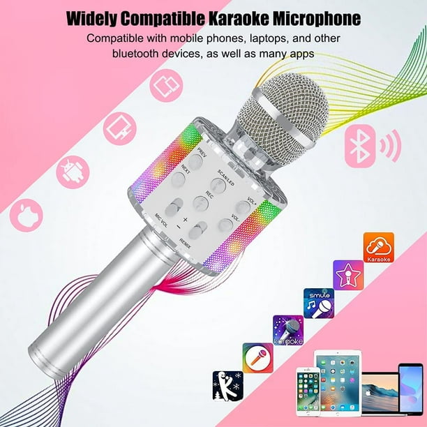 Micro Karaoké, Microphone Karaoké sans Fil Bluetooth pour Enfants Chanter  Jouet Fille 3 4 5 6 7 8 9 10 12 Ans Micro Enfant Cadeau Fille 3 4 5 6 7 8 9