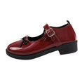 thumbnail image 2 of Women Patent Leather Bow Mary Jane Flat Shoes, Adjustable Metal Buckle Strap Low Block Heel Dress Shoes, Daily Walking, Work, Casual Party Outdoor, 2 of 9