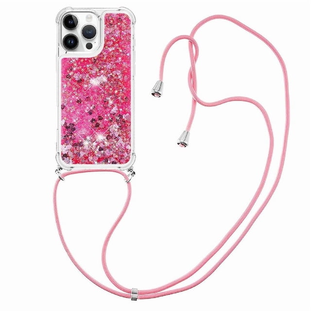 Funda FOXDOCK para iPhone 16 Pro Max con Cuerda Ajustable, Brillo Líquido, Protección Antigolpes y Lente – Ideal para Regalo