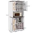 thumbnail image 2 of Hommoo Cabinet,76-Inch Farmhouse Kitchen Faux Rattan Wine Cabinet, Large Wooden Faux Rattan Storage Cabinet with Barn Doors and Microwave Shelves,White+Walnut, 2 of 8