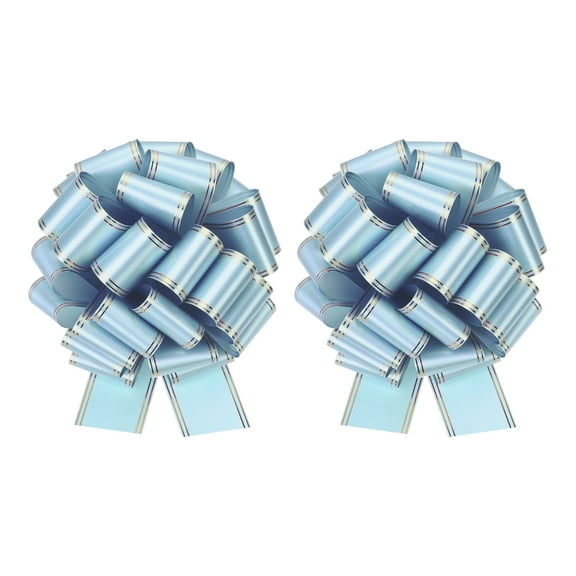 2pcs 12 Inch Giant Large Pull Bow Big Metallic Car Bows Ribbon with Gold Edge for Gift Christmas, Light Blue