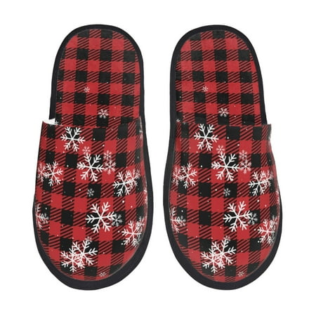 Balery Red Buffalo Plaid Slient Indoor Furry Fleece Comfort House Shoes Soft Non-Slip Home Shoes Cotton slippers House Slippers-- Large