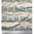 thumbnail image 1 of Soimoi White Rayon Crepe Fabric Reindeer & Snowflakes Tree Printed Fabric 1 Yard 46 Inch Wide, 1 of 3