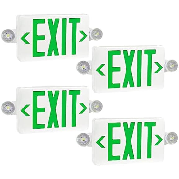 4 Pack Green LED Exit Sign with Emergency Lights, Two LED Adjustable Head Emergency Exit Lights with Battery Backup, Dual Lamp ABS Fire Resistance UL-Listed 120-277V (4)$$Tools & Hardware Other