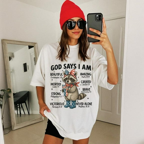 God Says I Am T-shirt, Patriotic Raccoon, Christian USA, Bible Verse, Cute Faith Shirt, 4th of July, Independence Day Tee