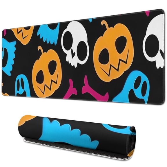 Long Mouse Pads for Desk,Halloween Colorful Spooky Elements Desk Mats on Top Of Desks, Desk Mouse Pad Extra Large with 3mm Non-Slip Base and Stitched Edge for Gaming,Office,Work,Home 31.5"x11.8"
