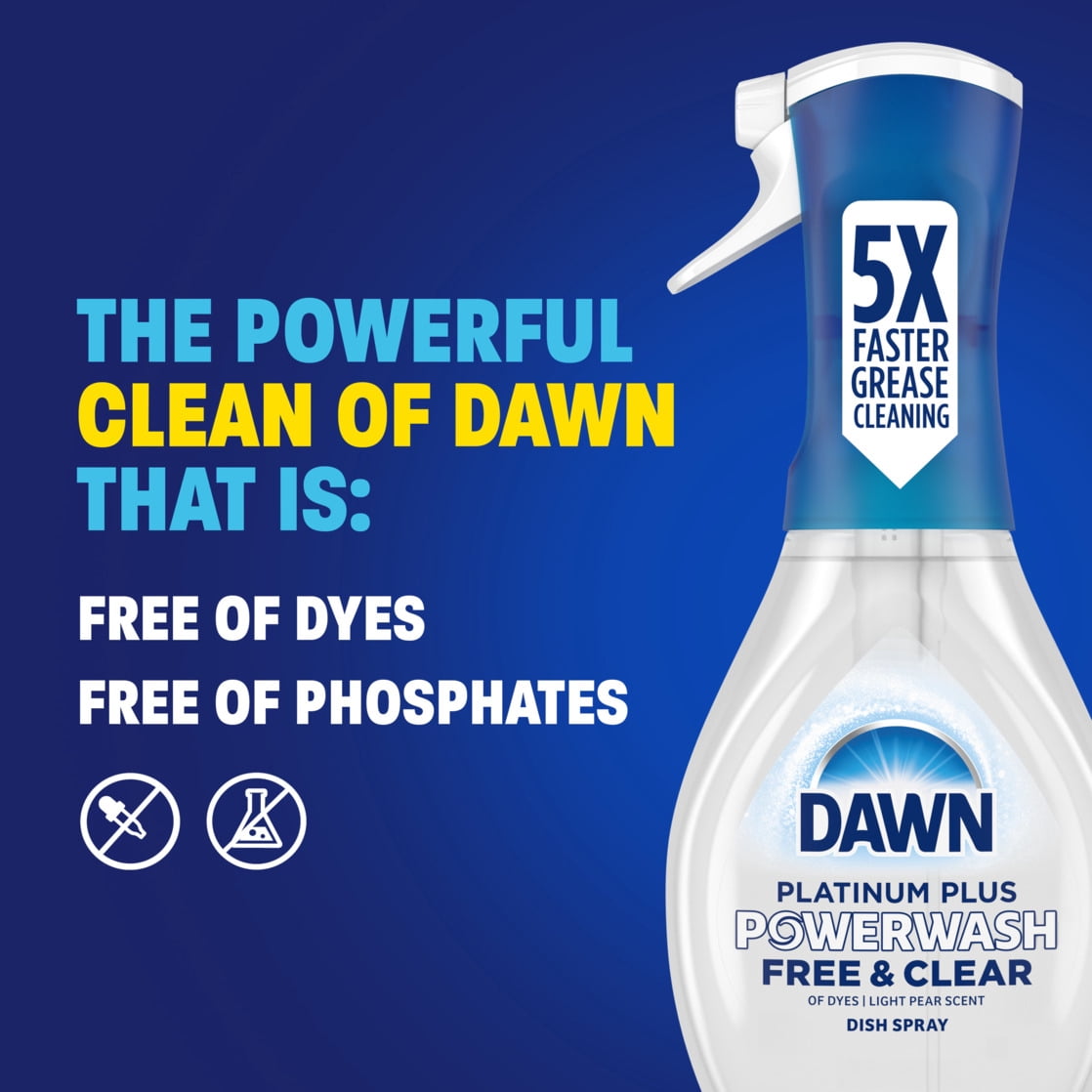 (3 pack) Dawn Powerwash Spray, Dish Soap, Dishwashing Liquid, Free & Clear, 1 Starter Kit, 16 Fl Oz