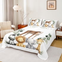 Manfei Jungle Leopard Cheetah Twin Sheet Sets,Rustic Plant Leaf Twin Fitted Sheet,Zoo Elephant Zebra Flat Sheet For Teens,Luxury Bedroom Decor,3pcs