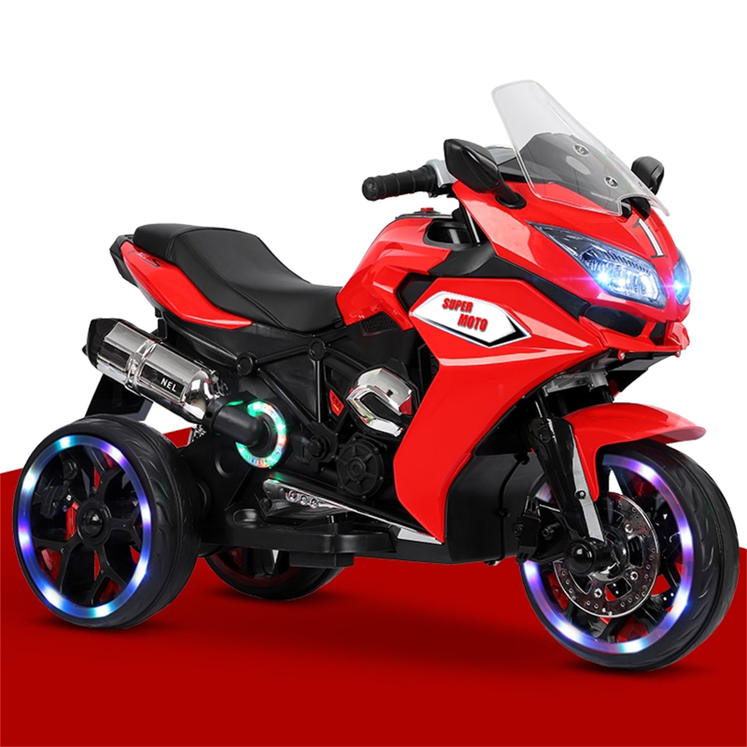 CIPACHO 12V Kids Electric Motorcycle, Electric Ride On Car Toys with 3 Lighting Wheels for Boys and Girls, Red