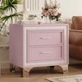 thumbnail image 3 of Youmumeub Velvet Nightstand with 2 Drawers and Silver Glitter Strip, Metal Legs, Pink Finish for Bedroom, Fully Assembled Except Legs/Handles, 3 of 6