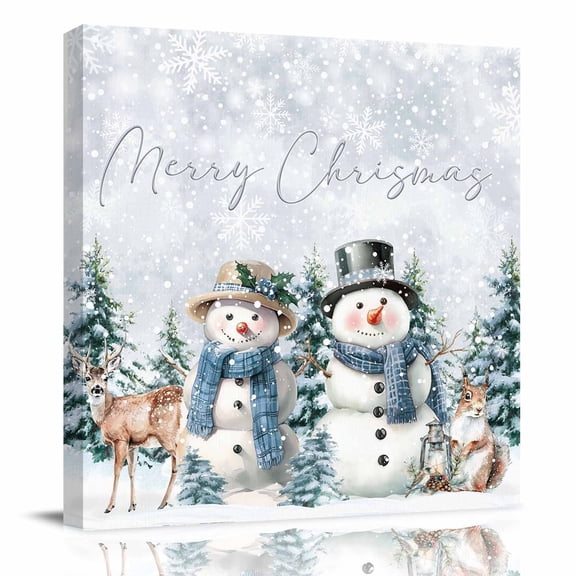 Canvas Print Wall Art Oil Paintings Christmas Winter Snowman Snowflakes Picture Prints Artwork for Living Room Kitchen Bathroom Bedroom