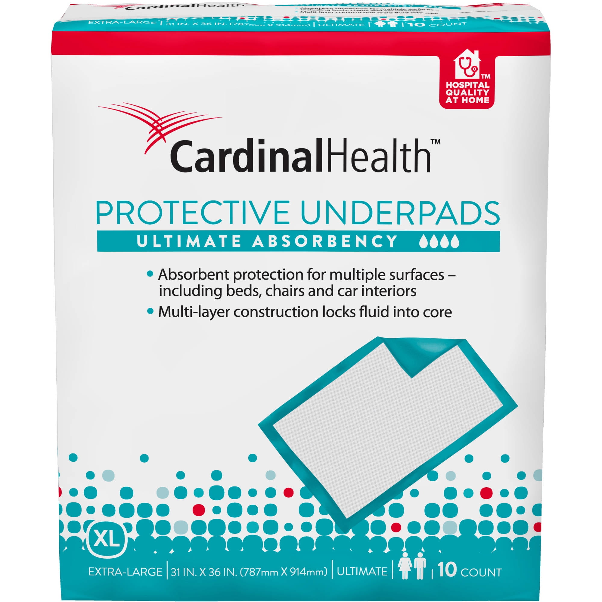 Cardinal Health Protective Underpad Premium Absorbency ExtraLarge 10