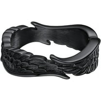 ChainsHouse Black Vintage Rings for Men Women Wing Shaped Stainless Steel Band Ring Birthday Christmas Jewelry Gift