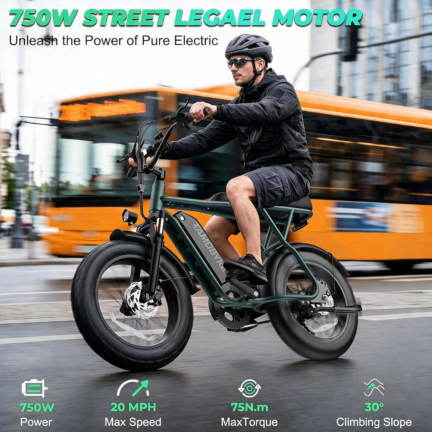Tamobyke T63 Electric Bike for Teens&Adults,750W Motor up to 20MPH,36V/13Ah Battery,20"x4.0" Fat Tire E-Mountain Bike,App Control,UL2849