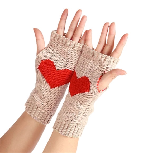 Gupgi Women Fingerless Gloves Crochet Knit Gloves Stretchy Soft Warm Heart Mittens