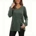 thumbnail image 4 of XPMWRP Women's Fall Fashion Long Sleeve Solid Color Shirt Dressy Casual V Neck Button Blouse Sweater Ribbed Knit Split Tunic Tops Green L, 4 of 7