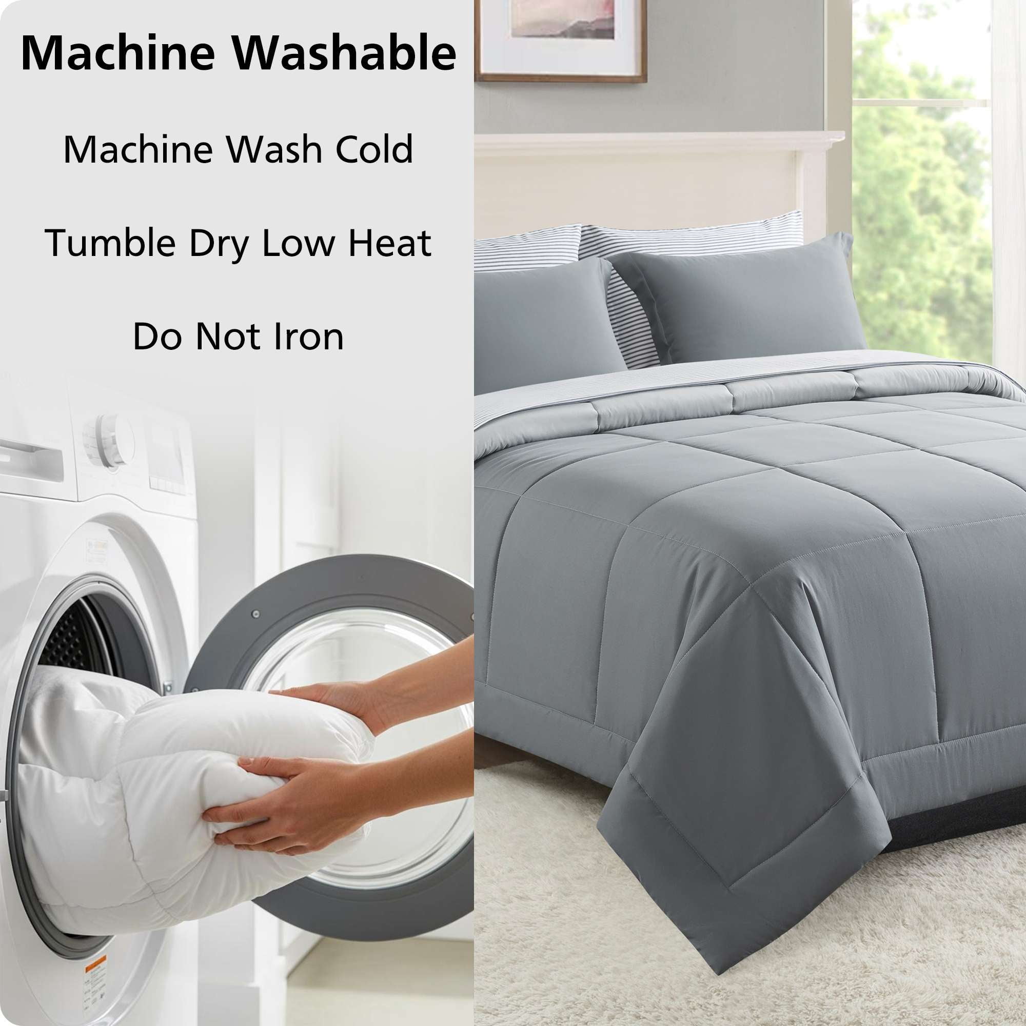 Mainstays All in One Reversible Comforter and Sheet Set, 7-Piece, King, Gray
