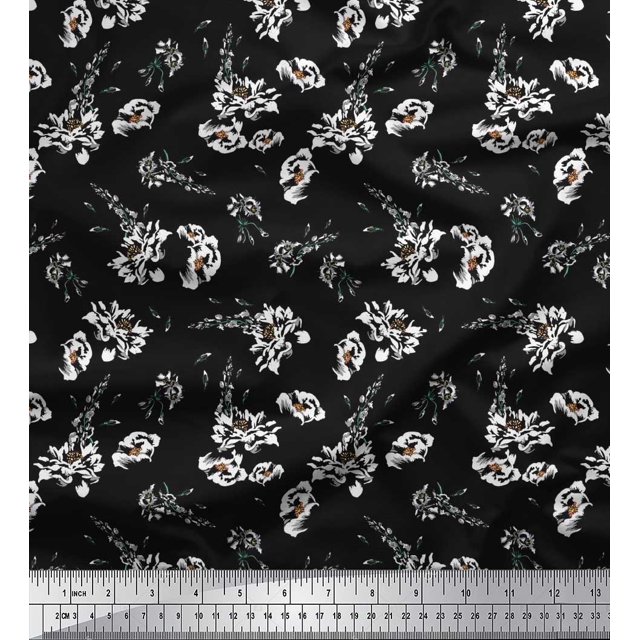 Soimoi Gray Rayon Fabric Leaves & Floral Fabric Prints by Yard 42 Inch Wide