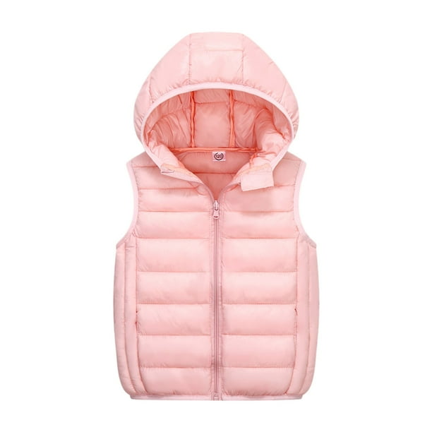 Gibobby Chamarra de invierno para niños y niñasNiños Bebé Niños Niñas Sin Mangas Invierno Sólido Abrigos Con Capucha Chaqueta Chaleco Exterior Outwear Tr(Rosa, 8-10 Años)