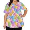 thumbnail image 3 of LTTVQM Women's Easter Scrub Tops 2026 Rabbits Eggs Print Funny Short Sleeve Scrub Tops Soft V-Neck Fashion Clothes with Pockets Purple Pink 3XL, 3 of 5