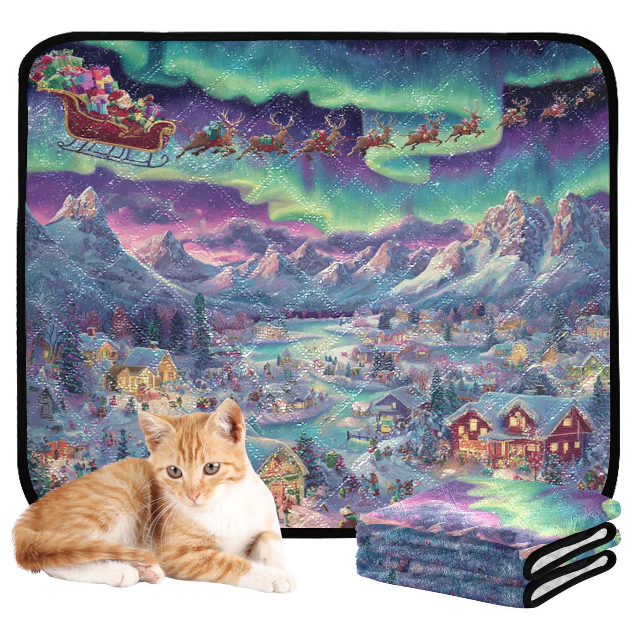 Qxltty Whimsical Christmas Scene Cat litter Pads Pet Set of 2 Diaper Mats Center Anti-leakage Layer Absorbent Soft and Comfortable