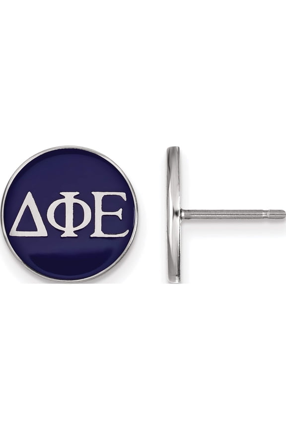 Sterling Silver S. Rh-Plated Logoart Delta Phi Epsilon Enameled Post Earrings (12 X 12) Made In United States ss031dph