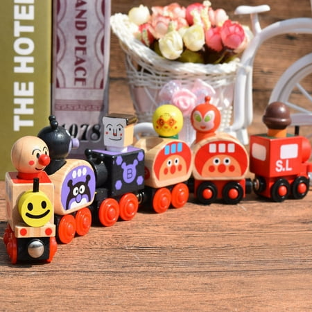 - Amerteer Wooden Magnetic Van Bread Shaped Train Car Toys With 6 Carriages Kids Toy Play Set for Help Developing Baby’s Skills