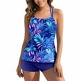 thumbnail image 5 of Women 2 Piece Tankini Set Tropical Floral Printed Halter Swimsuits Boyleg Shorts Swim Outfits Swimwear (XL, Blue #B), 5 of 7