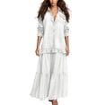 thumbnail image 2 of Hvogkswy Denim Dress for Women Long Sleeve Lapel Button Down Flowy Long Dress Loose Bohemian Denim Shirt Maxi Dresses with Ruffle Hem, 2 of 5