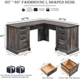 thumbnail image 3 of OKD 60" Farmhouse L Shaped Executive Desk with Storage Drawers, Wood Home Office Desk with File Cabinet & Charging Station, Dark Rustic Oak, 3 of 8
