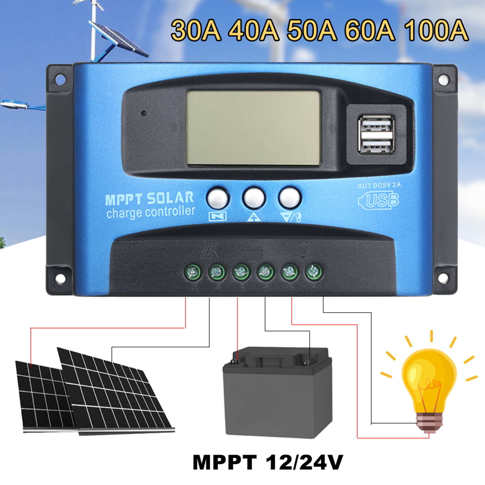 Details about   40/50/60/100A Solar Panels Battery Charge Controller 12V/24V Auto Focus Tracking