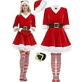 thumbnail image 2 of Rohuuque 4-Piece Christmas Festive Set for Women Red Velvet Plush Skirt with Matching Hat Belt and Socks Holiday Party Outfit Red B, 2 of 4