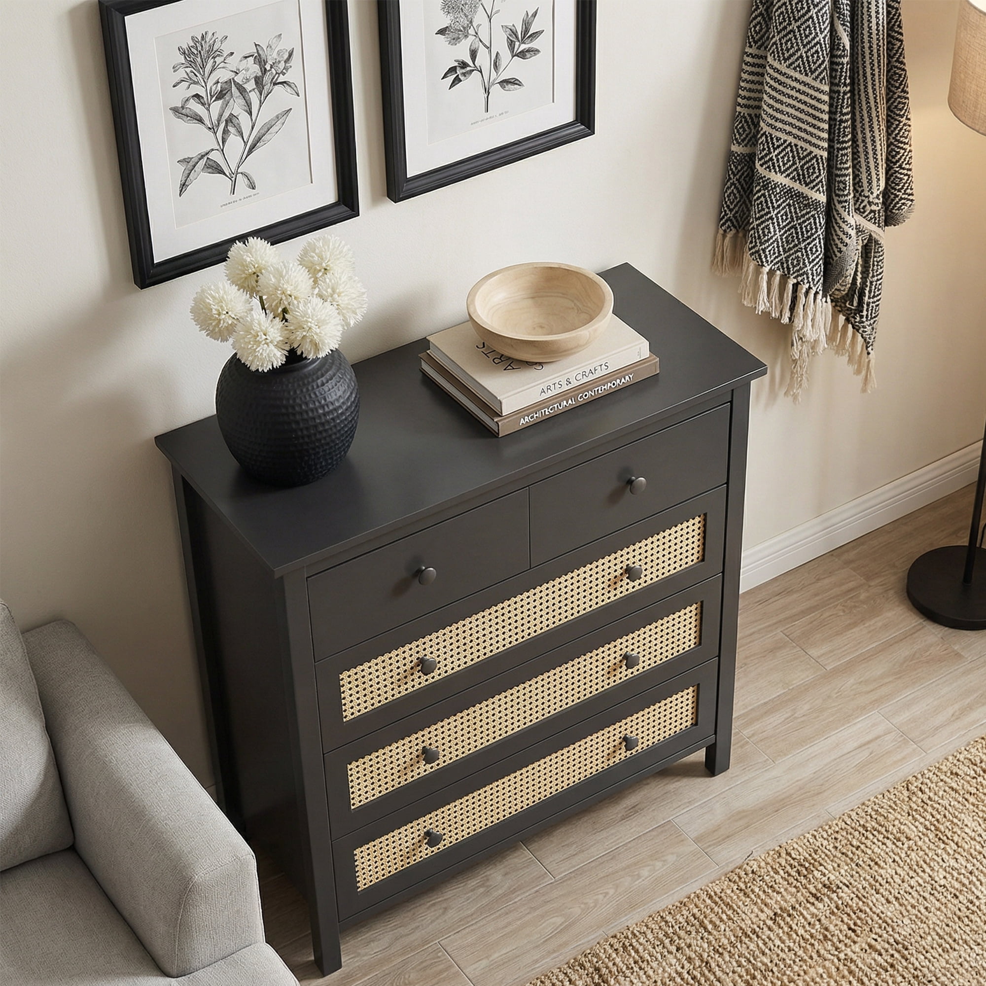 MAYEERTY 4-Drawer Sideboard Buffet Cabinet - Modern Console Cabinet for Living Room & Hallway, Black