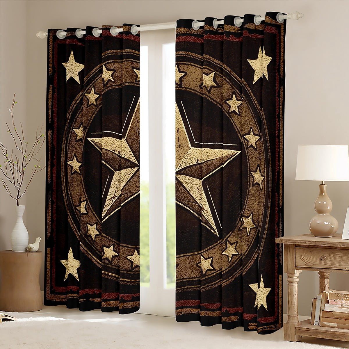 Manfei Western Texas Stars Curtains and Drapes (42x84), Cowboy Cowgirl Blackout Curtains for Bedroom, Rustic Farmhouse Curtains for Living Room, Living Room Curtains Bedroom Decorative