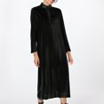 thumbnail image 3 of Women's Plus Size Velvet Long Dress Long Sleeve Crew-Neck Button Down Dresses Casual Solid Loose Long Dress, 3 of 6
