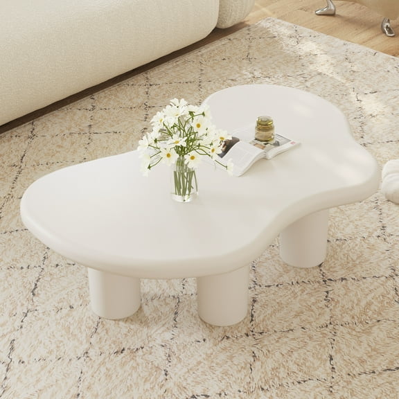 Guyii 47.24'' White Cloud Coffee Table, Modern Center Table with 4 Legs, Living Room Coffee Table